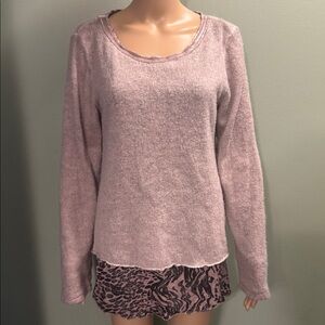 Pink Knit Sweater with Animal Print Lining and sequins around the neck size XL